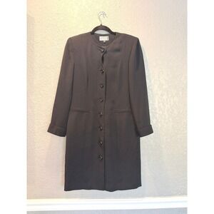 Kasper ASL Petite Black Button Front Coat Dress Long Sleeve Collarless 6P